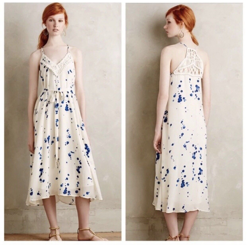Anthropologie Maeve White and Blue Maxi Dress